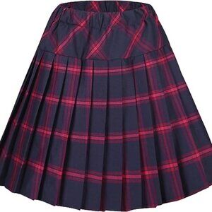 Women's High Waist Pleated School Tartan Mini Plaid Skirt - Red